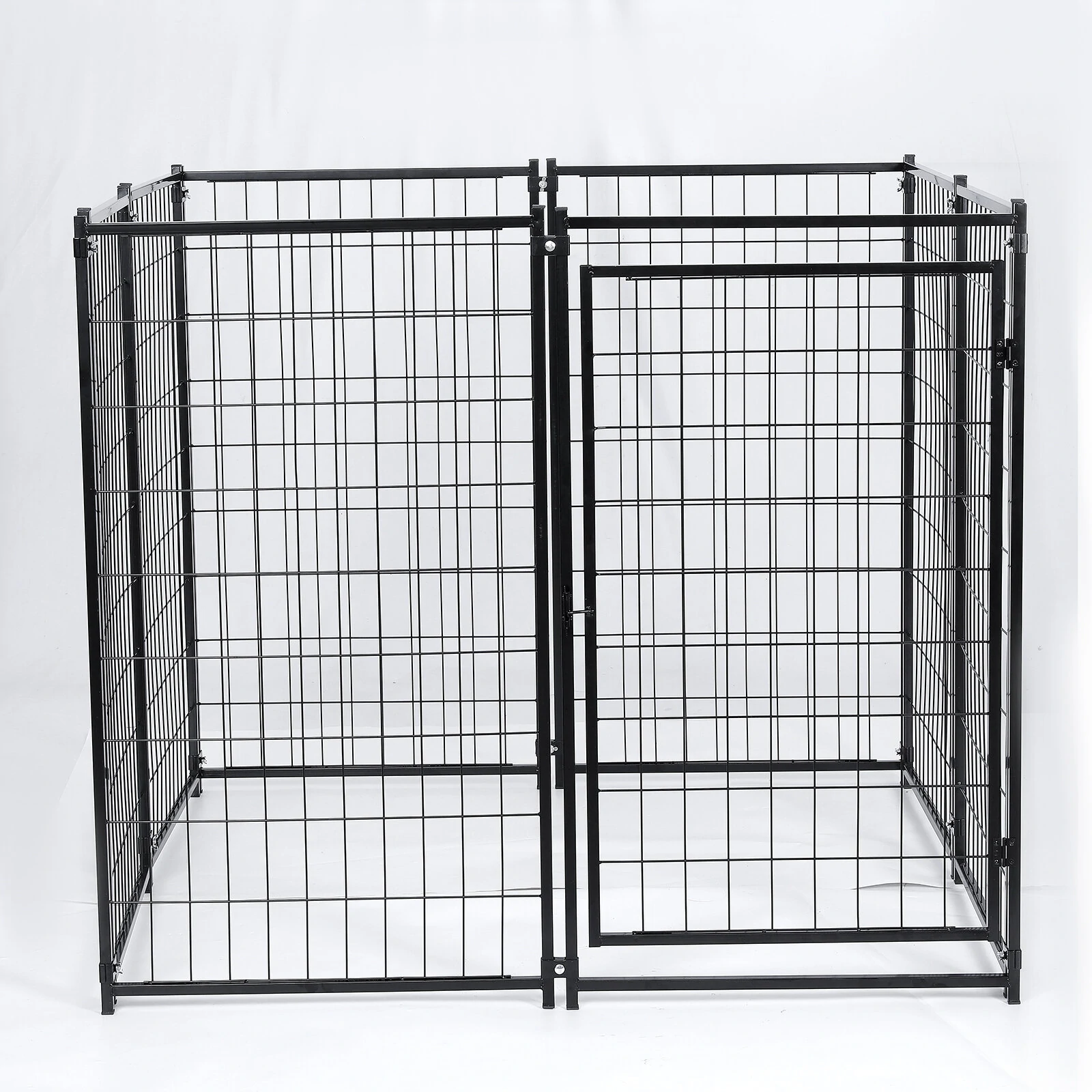 (image for) PawGiant Large Dog Kennel Outdoor Dog House with Roof 4ft x 4.2ft x 4.45ft Heavy Duty Metal for Large to Small Dog, Outside Dog Kennel Pet Crate Cage Playpen with UV-Proof Waterproof Cover